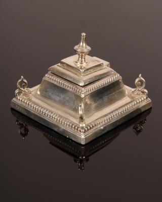 Appraisal: A silver inkstand HE Ltd marks rubbed with beaded border