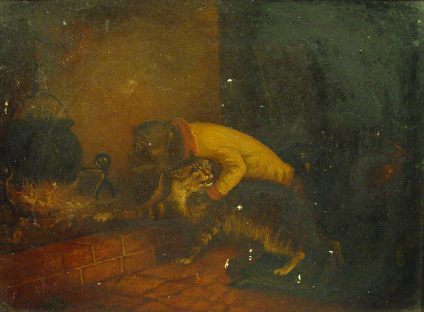 Appraisal: th century oil onto board of a monkey coercing a