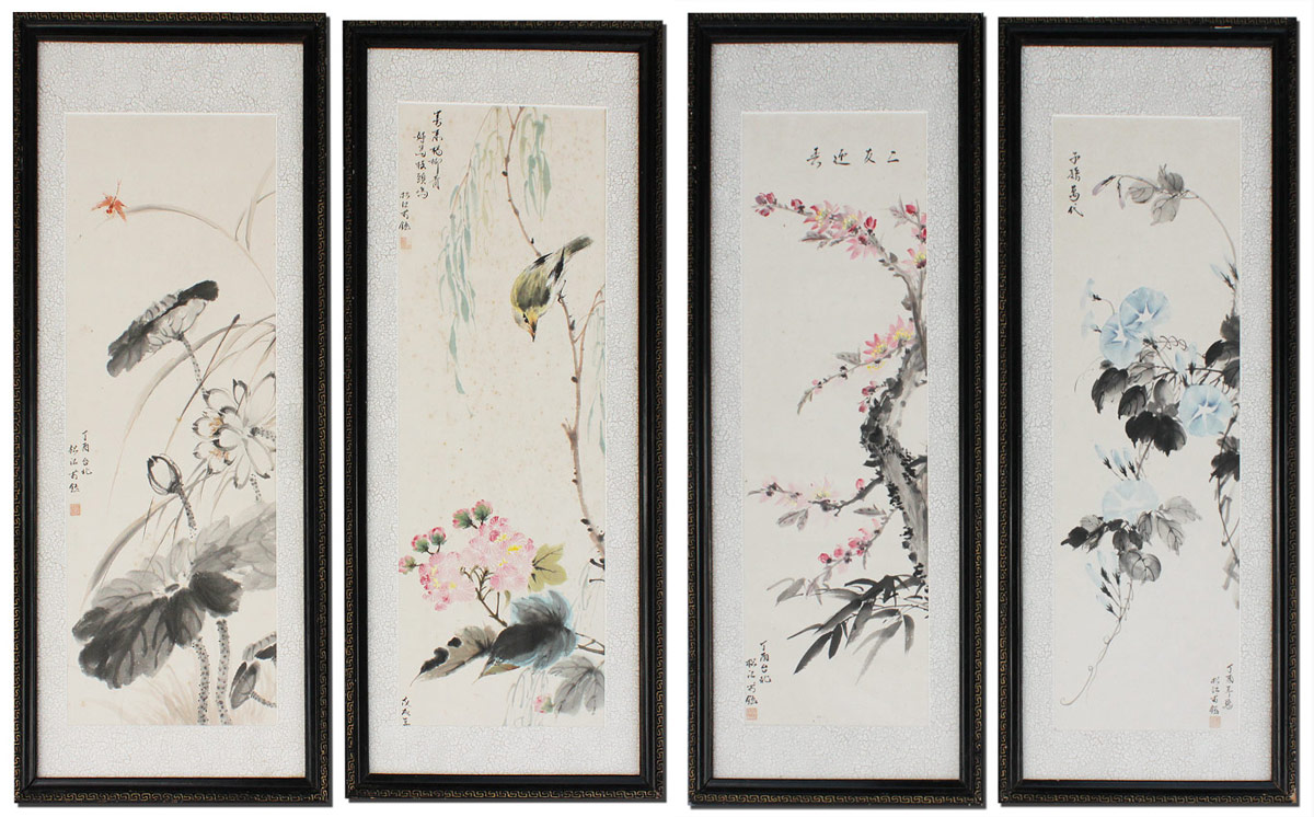 Appraisal: FOUR SEASONS CHINESE WATERCOLOR PAINTINGS Watercolor on Silk Sight size