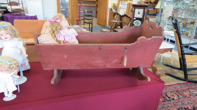 Appraisal: Early Baby Cradle red milk paint heart cut-out mid th