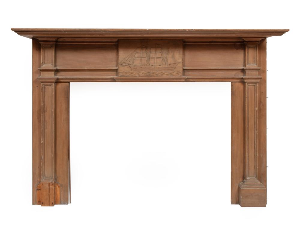 Appraisal: AMERICAN CARVED PINE MANTELAmerican Carved Pine Mantel th c centered