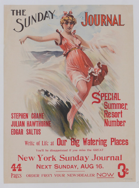 Appraisal: NEW YORK SUNDAY JOURNAL POSTER Featuring a bathing beauty in