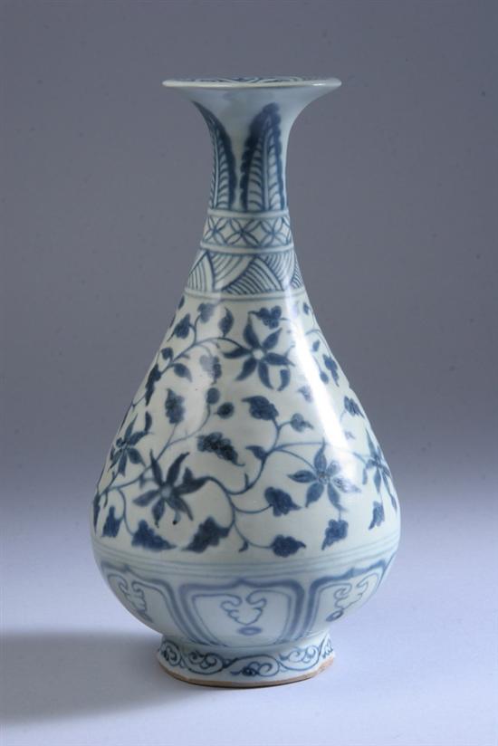 Appraisal: CHINESE BLUE AND WHITE PORCELAIN VASE Yuan dynasty Floral decoration