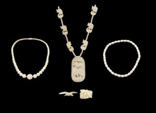 Appraisal: Five Pieces Carved Chinese Bone Jewelry Chinese mid th century