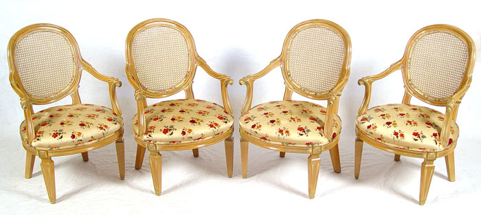 Appraisal: SET OF FRENCH STYLE CANE BACK CHAIRS Patinated blonde wood