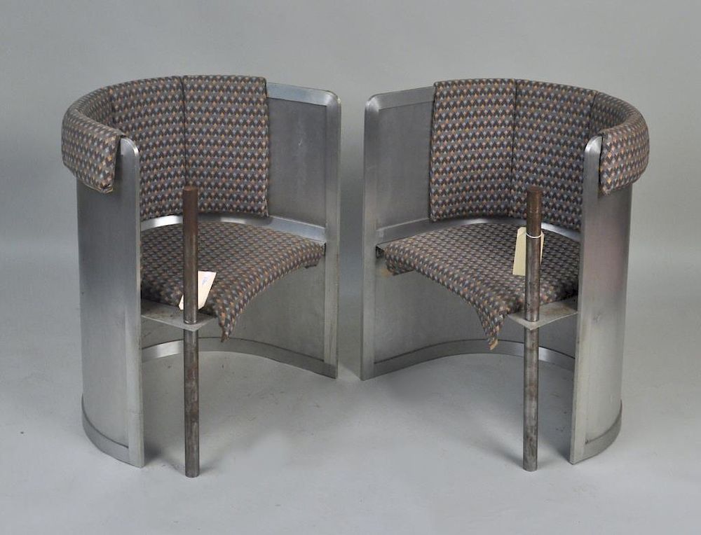 Appraisal: Pair Modernist Upholstered Aluminum Club Chairs with scratches dents soiling