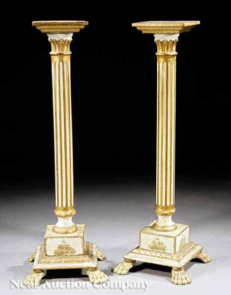 Appraisal: A Pair of Italian Giltwood and Cr me Peinte Pedestals