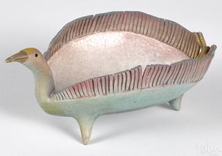 Appraisal: Annette Corcoran American b raku fired porcelain bird dish ''