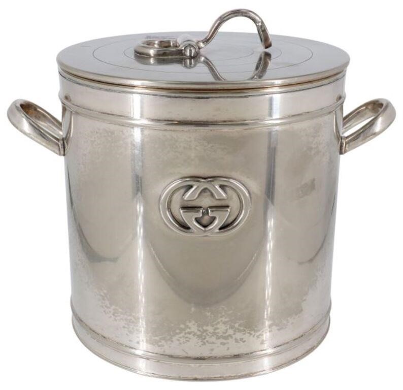 Appraisal: Gucci silverplate ice bucket late th c lid with horsebit