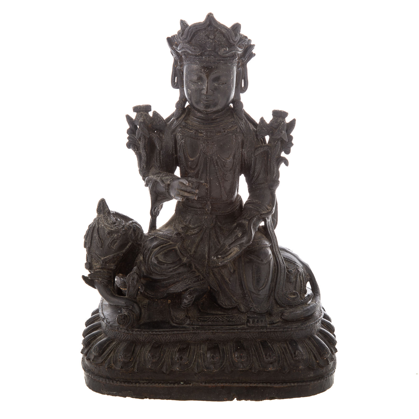 Appraisal: CHINESE BRONZE BODHISATTVA Seated figure on recumbent elephant on lotus