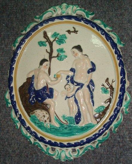 Appraisal: A pearlware plaque depicting the Judgement of Paris oval with