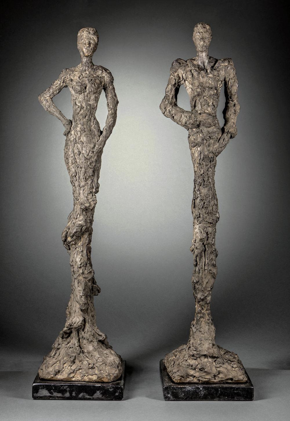 Appraisal: Pair of Patinated Cast Stone Figural Lamps in the Style