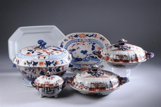 Appraisal: SIX ENGLISH IRONSTONE SERVING PIECES Including four Mason's Imari-patterned pieces