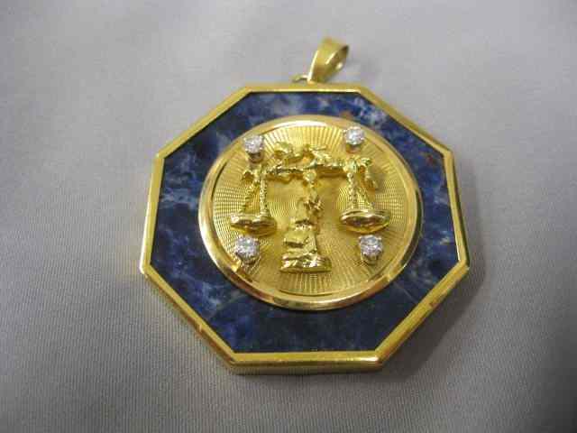 Appraisal: Diamond Lapis k Gold Pendant four diamonds totaling carat -