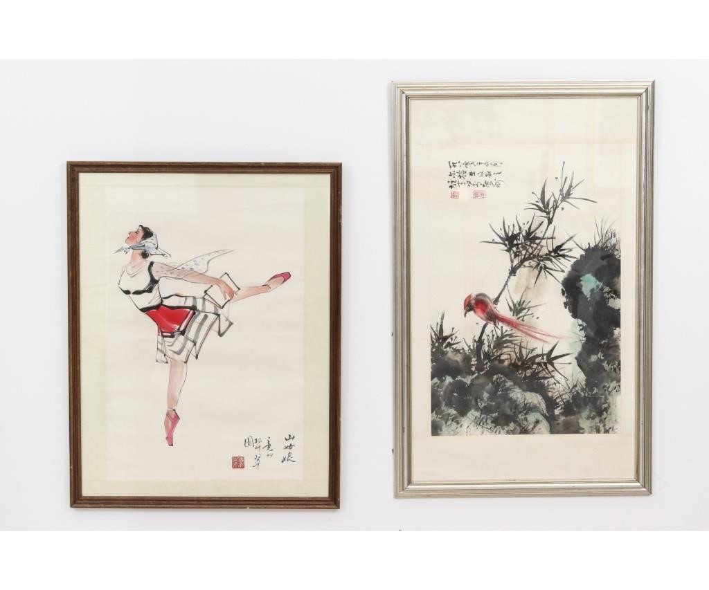 Appraisal: Two Chinese ink drawings one of a woman dancer the