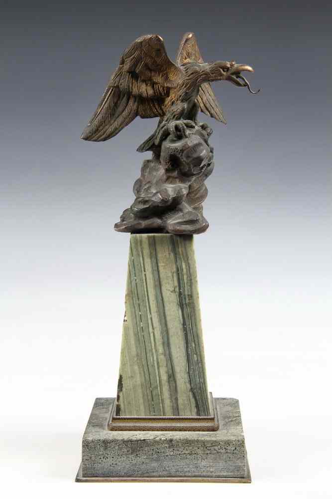 Appraisal: GILT BRONZE STATUETTE-of an eagle on a rugged perch on