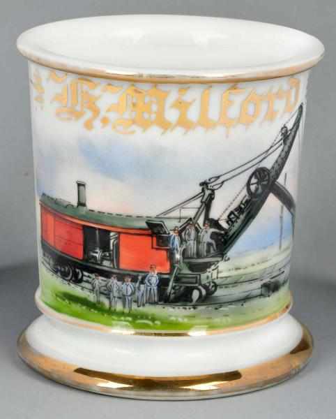 Appraisal: Steam-Powered Railway Shovel Shaving Mug Gilded K Milford Large black