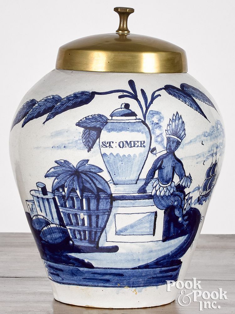 Appraisal: Dutch Delft St Omer tobacco jar Dutch Delft St Omer