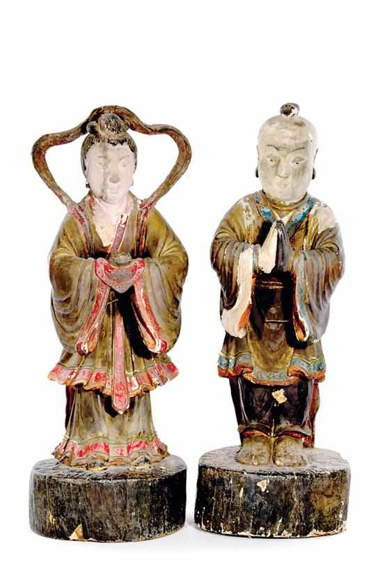 Appraisal: Pair Chinese polychrome carved wood figures late th early th