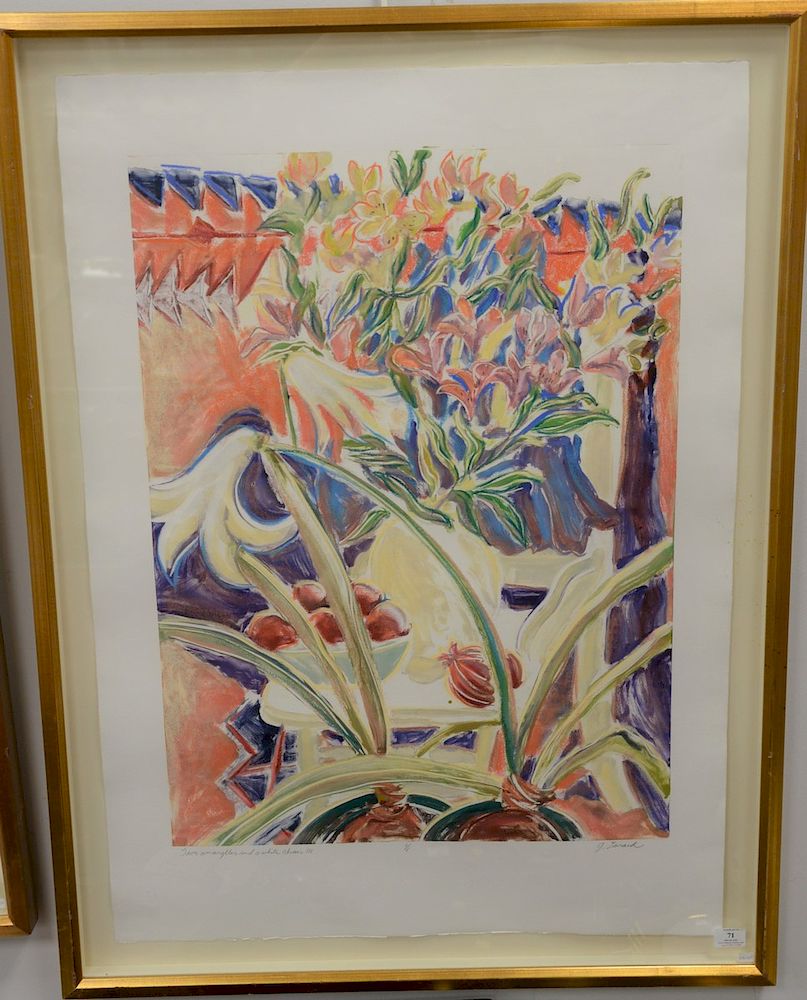 Appraisal: Jamie Evrard B colored lithographs Two Amaryllis and a White