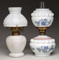 Appraisal: TWO MILK GLASS MINI LAMPS S - Satinized milk glass