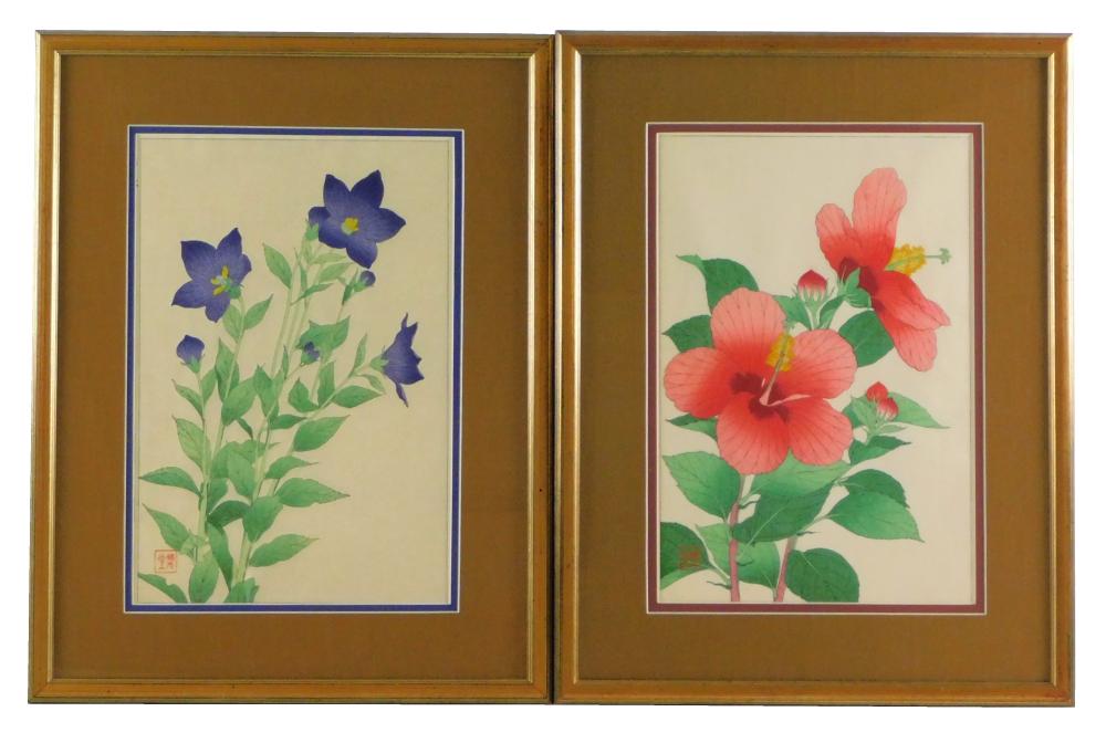 Appraisal: ASIAN TWO BOTANIC WOODBLOCK PRINTS BY SHODO KAWARAZAKI JAPANESE -