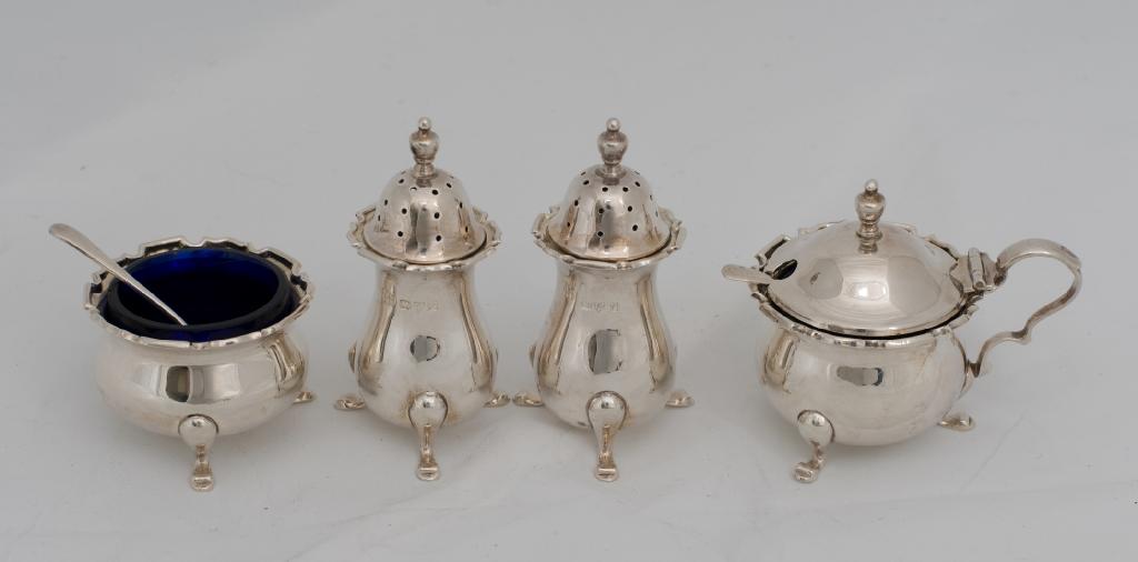 Appraisal: GEORGE V SILVER FOUR-PIECE CRUET SET CHESTER comprising pair of