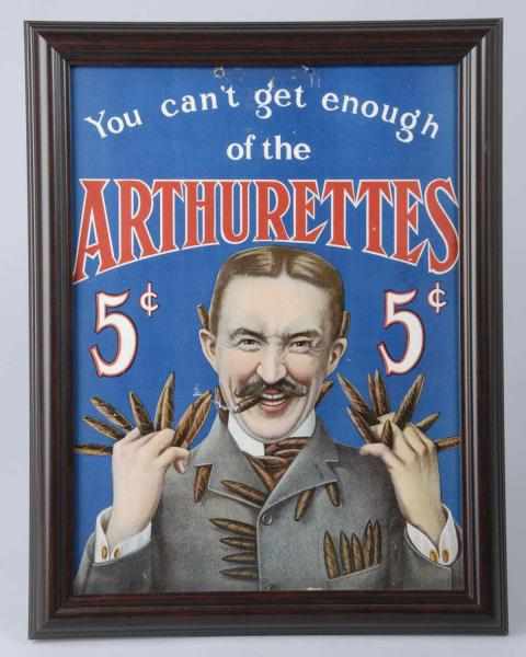 Appraisal: Cardboard Arthurettes Cigar Advertising Sign Description s Great colorful image