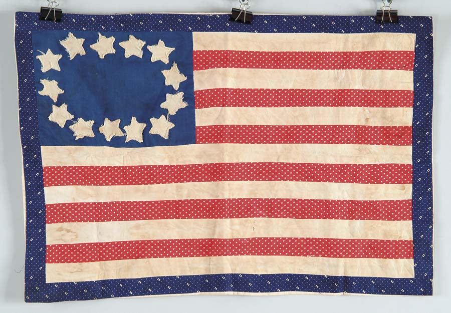 Appraisal: -STAR FOLK ART FLAG x all-hand-sewn cotton flag Red stripes