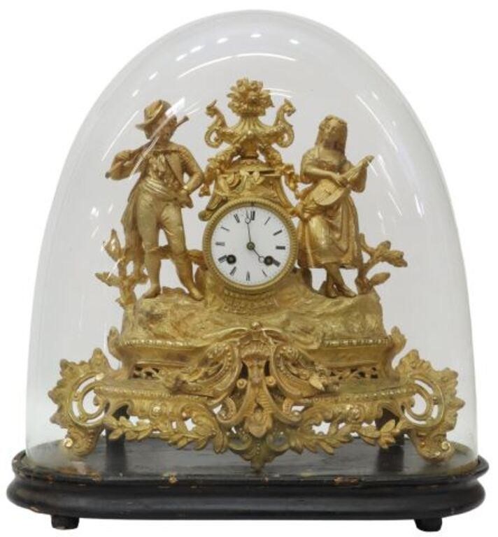 Appraisal: French gilt metal mantel shelf clock th c female and