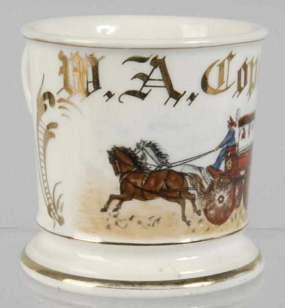 Appraisal: Horse-Drawn Fire Wagon Shaving Mug Description Marked W A Copeland