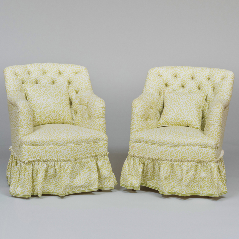 Appraisal: Pair of Colefax and Fowler Tufted Upholstered Armchairs Together with