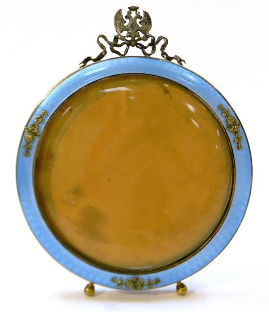 Appraisal: RUSSIAN SILVER Russian enameled picture frame circular with blue enamel