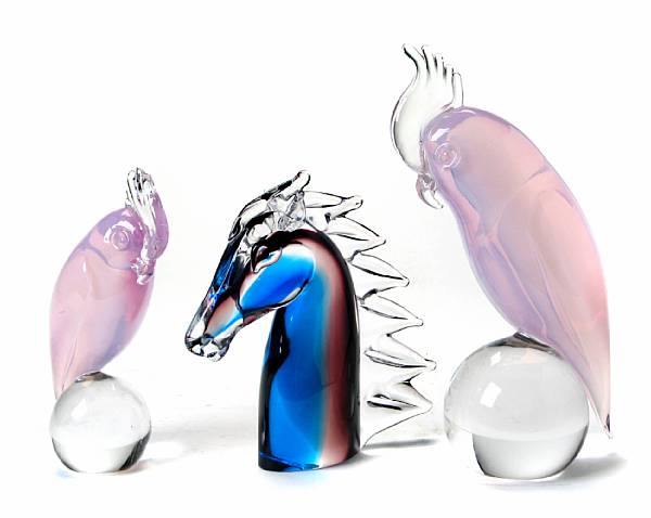 Appraisal: A group of three Italian glass animal figures comprising two