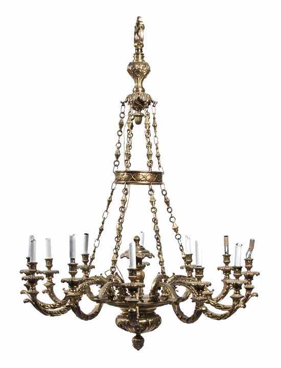 Appraisal: A Neoclassical Gilt Bronze Twelve-Light Chandelier having a foliate cast