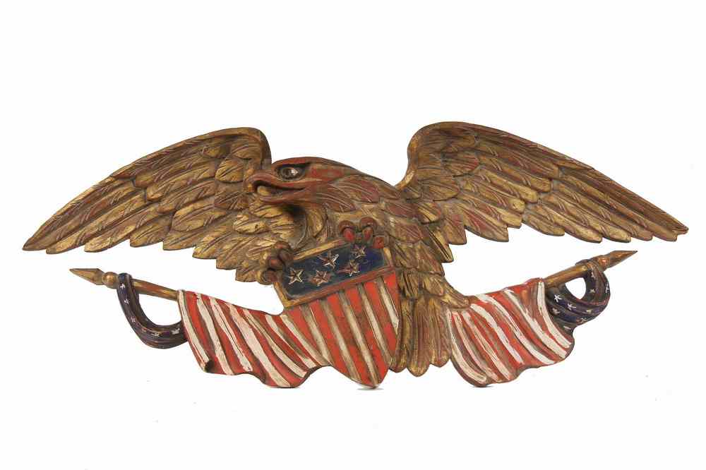 Appraisal: WOODEN EAGLE PLAQUE - Carved Wooden Eagle Plaque in painted