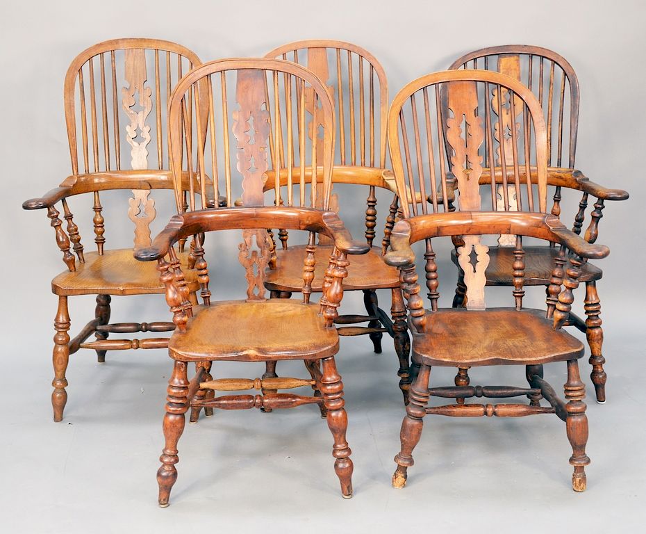 Appraisal: Assembled set of English Windsor arm chairs seat ht in