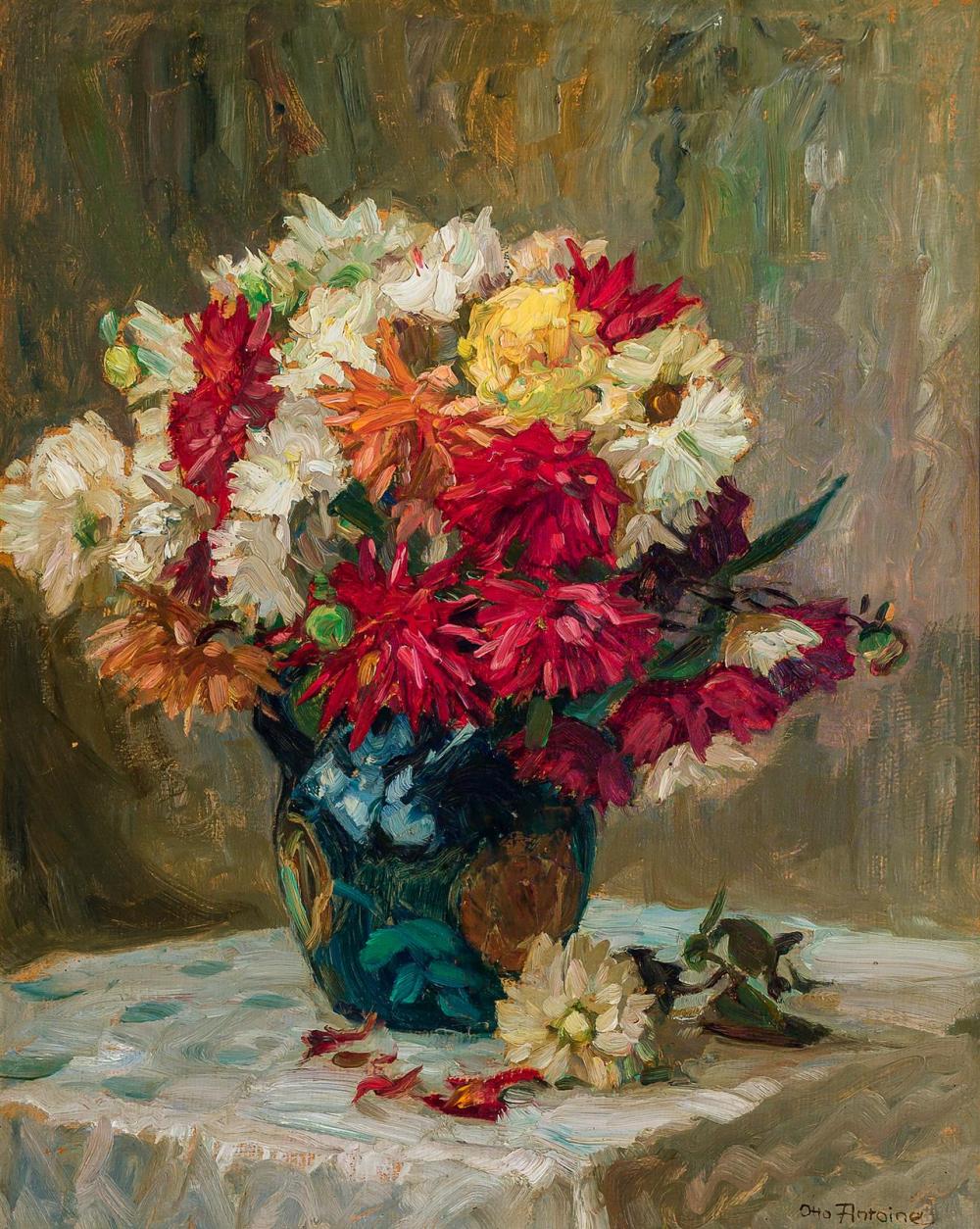 Appraisal: OTTO ANTOINE German - Vase of Flowers oil on board