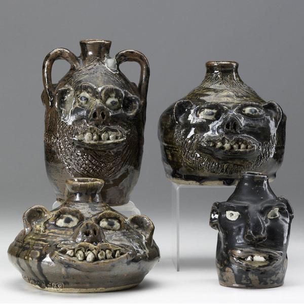 Appraisal: MARIE ROGERS Four Folk Art jugs one inscribed The Lord