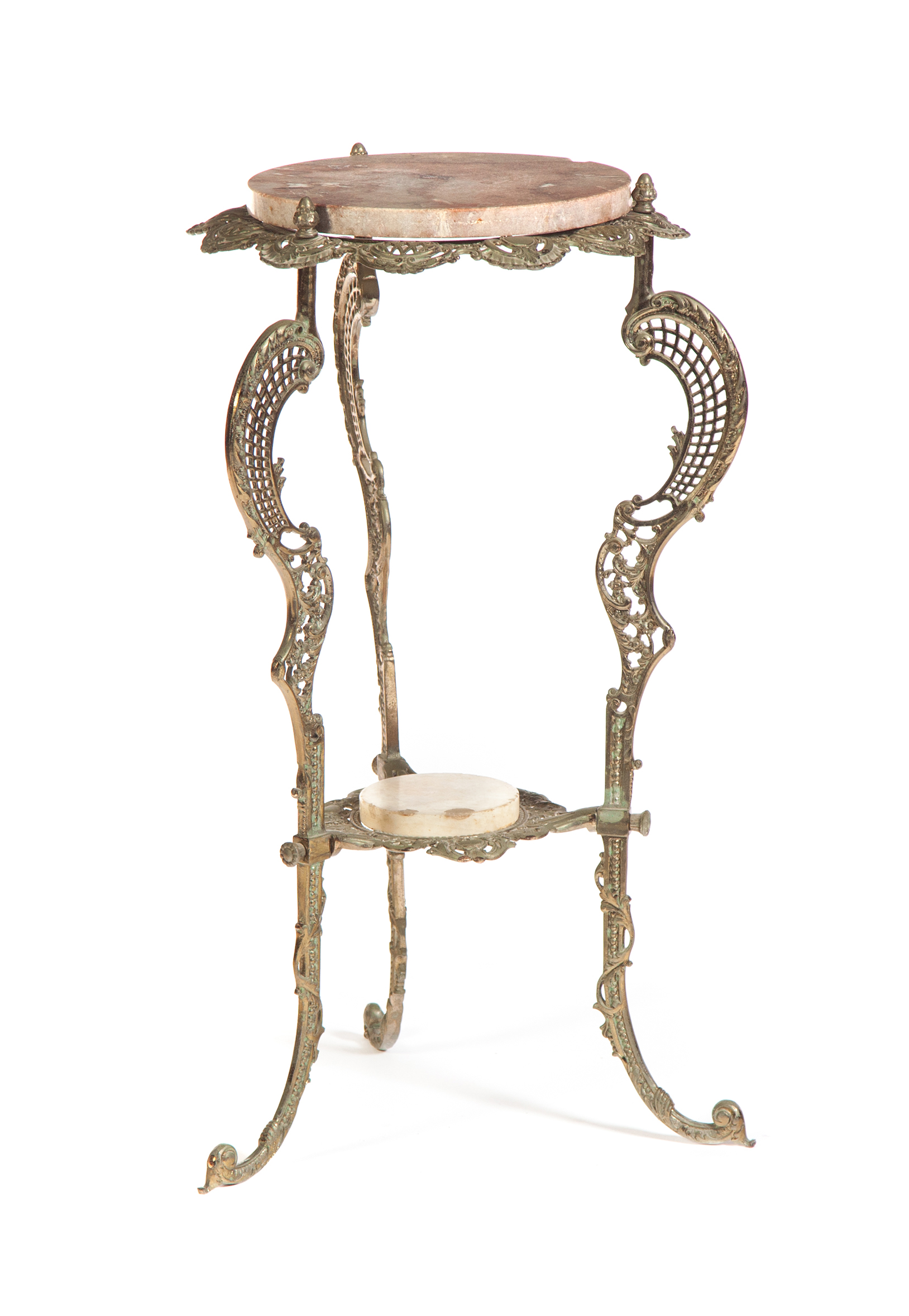 Appraisal: ROUND CAST BRASS FERN STAND WITH MARBLE INSERTS American th