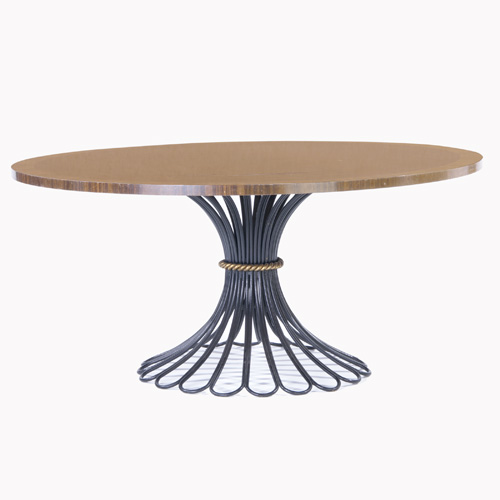 Appraisal: STYLE OF GILBERT POILLERAT Dining table with wood top on