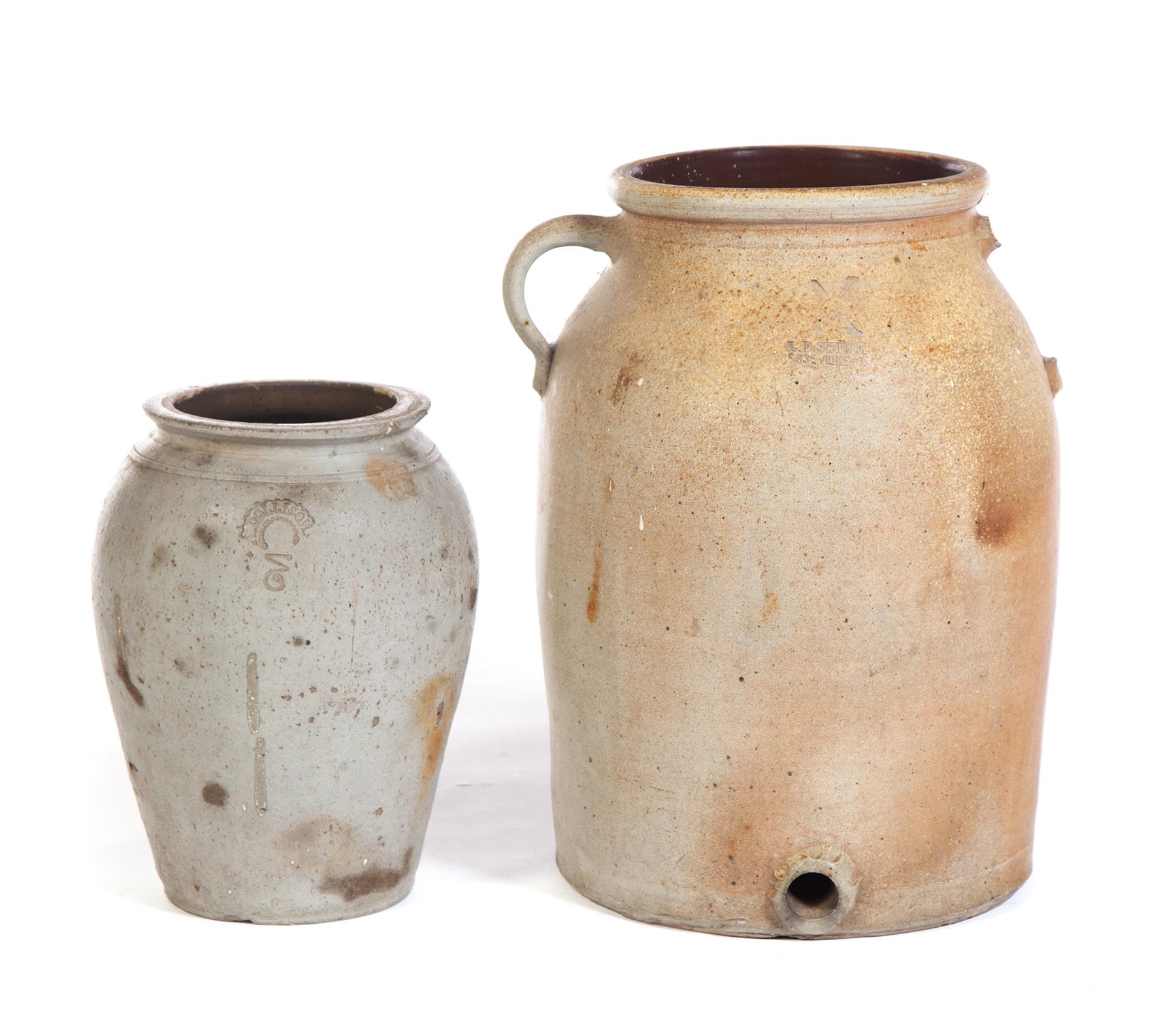 Appraisal: TWO PIECES OF OHIO STONEWARE Ten-gallon water cooler Impressed label