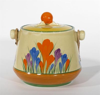 Appraisal: Crocus' a Clarice Cliff Bizarre biscuit barrel and cover designed