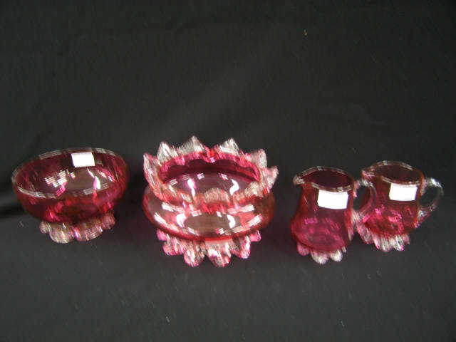 Appraisal: Pcs Victorian Cranberry Art Glass two bowls two creamers