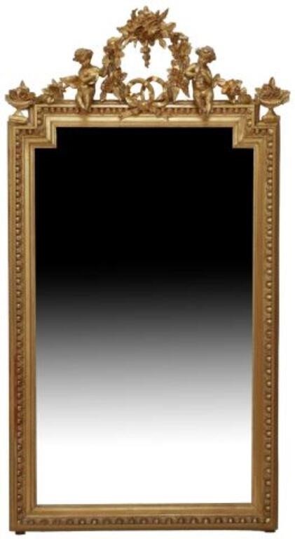 Appraisal: French Louis XVI style giltwood mirror th c having ribbon