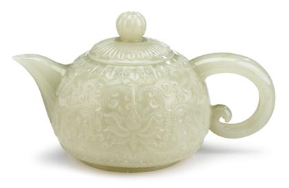 Appraisal: Chinese white jade carved Mughal-style teapot th century