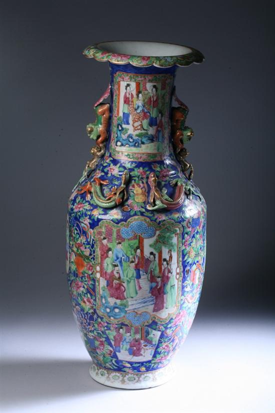 Appraisal: LARGE CHINESE ROSE MANDARIN PORCELAIN VASE th century Painted with