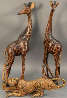 Appraisal: Three piece lot to include two carved giraffes and a