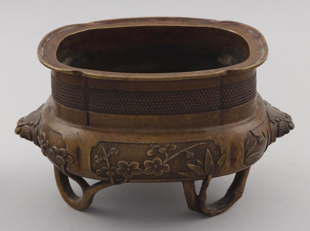 Appraisal: JAPANESE BRONZE CENSER HEIGHT LENGTH JAPANESE BRONZE CENSER In quatrefoil