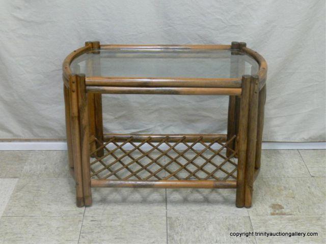 Appraisal: Vintage Rattan Glass Side Table - Sturdy rattan frame with